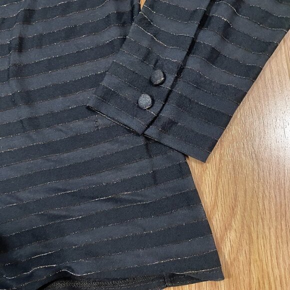 Vintage Italian Sheer Shimmer Button-Up Ribbon Blouse Black Gold - Picture 7 of 16